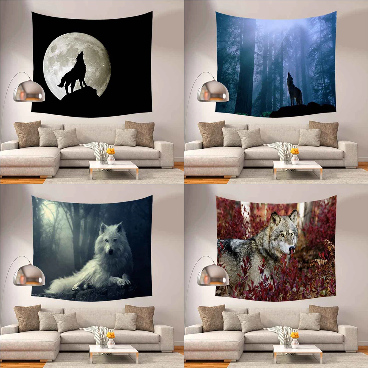 

ZHENHE Snow Wolf King Tapestry Home Decor Wall Hanging Tapestries Boho Bedspread Yoga Mat Blanket