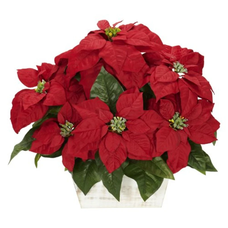 

Red Poinsettia with White Wash Planter Artificial Arrangement