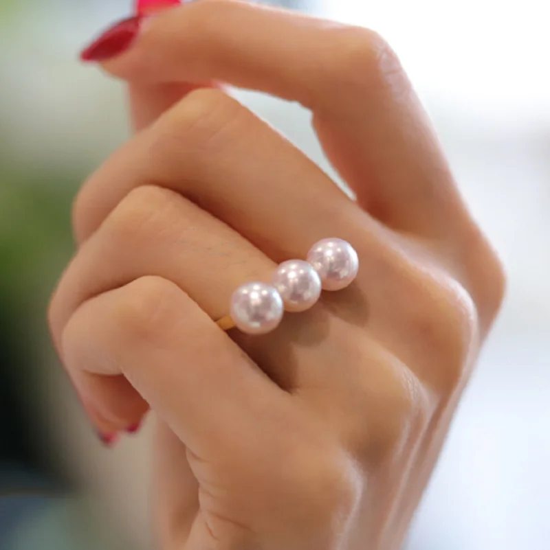 Fashion Customized Balance Bar Similated Pearl Ring For Women Gold Color Luxury Brand Jewelry 2022 New Trend Korean INS Japanese
