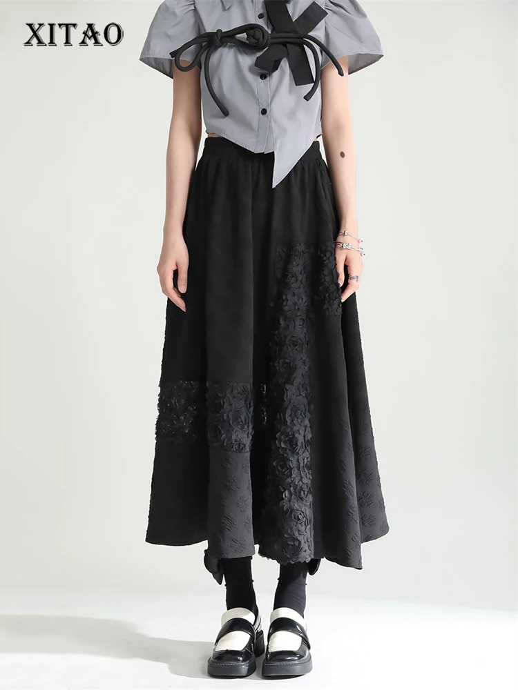 

XITAO Black Skirt Fashion Irregular Appliques Decorate Simplicity Casual Loose Temperament All-match Women Skirt New ZY6864