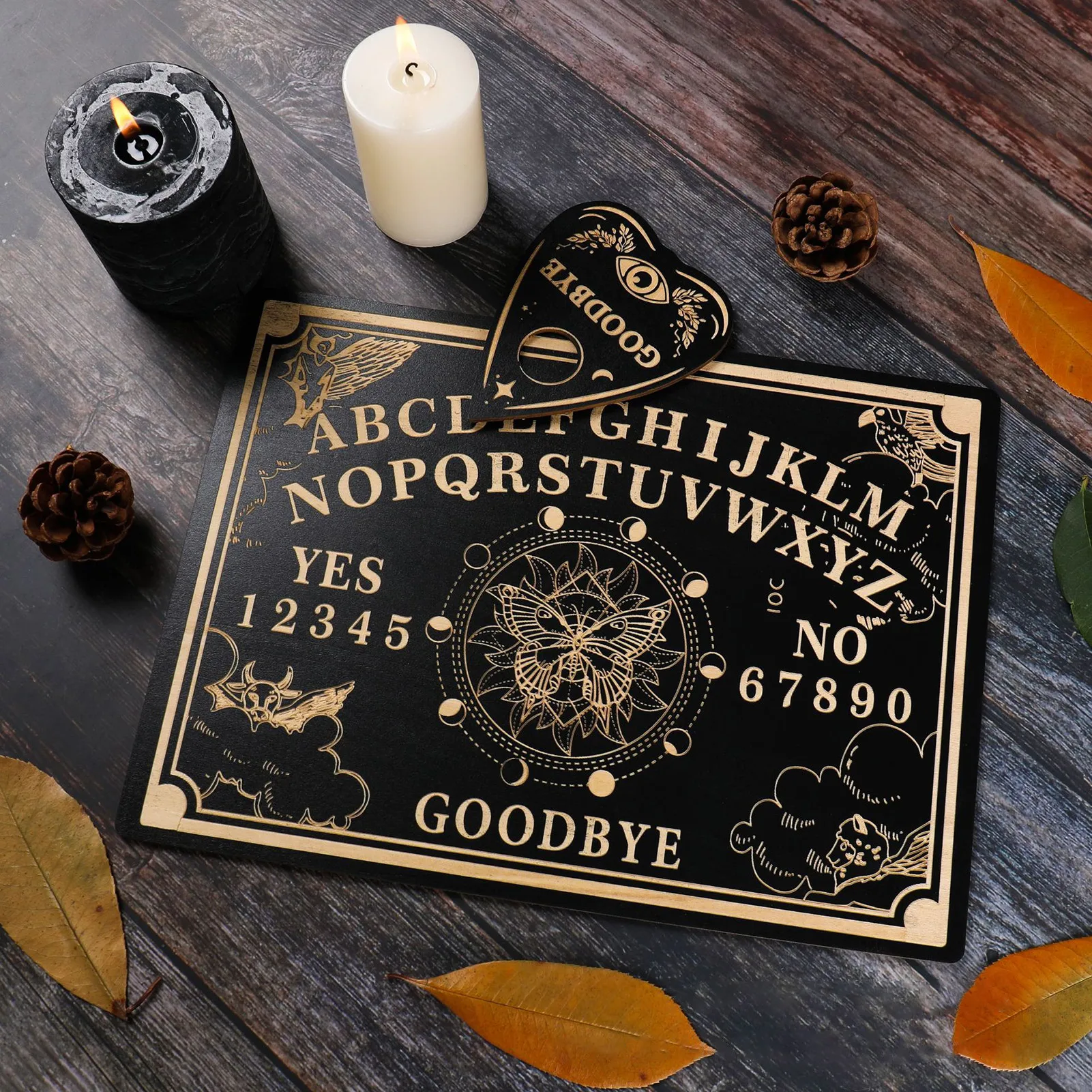 

Rectangular Witchcraft Altar Pendulum Dowsing Divination Board Game Carven Wooden Metaphysical Message Board