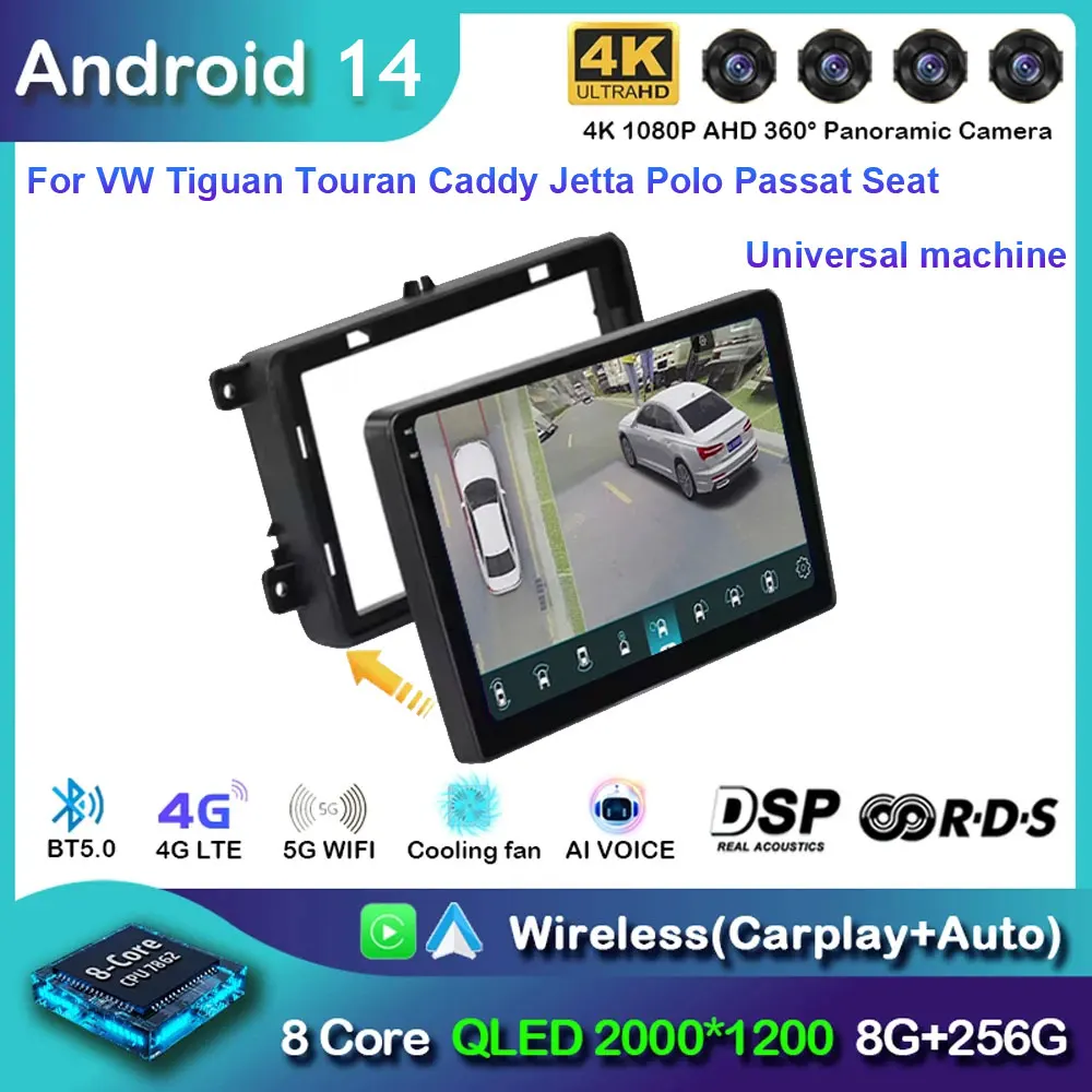 10 1-дюймовый автомобильный радиоприемник Android 14 стерео для VW Tiguan Touran Caddy Jetta Polo Passat