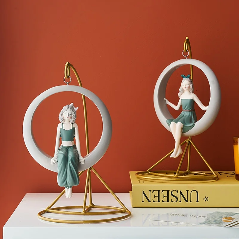 

Creative Ornament Girl Swing Ornament Nordic Home Decoration Kawaii Room Decoration Desk Accessories Figurines for Interior Gift