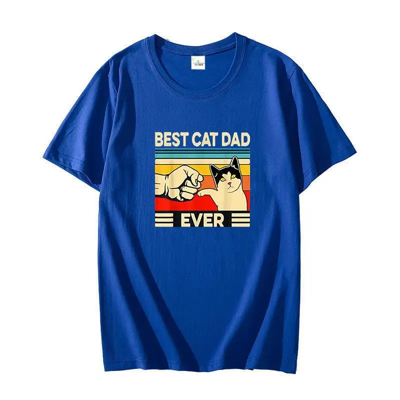 

Best Cat Dad Ever Cat Daddy Vintage T Shirts Lover Father Camisa Premium Cotton Funny Cat Cotton T-shirt Summer t shirt for men