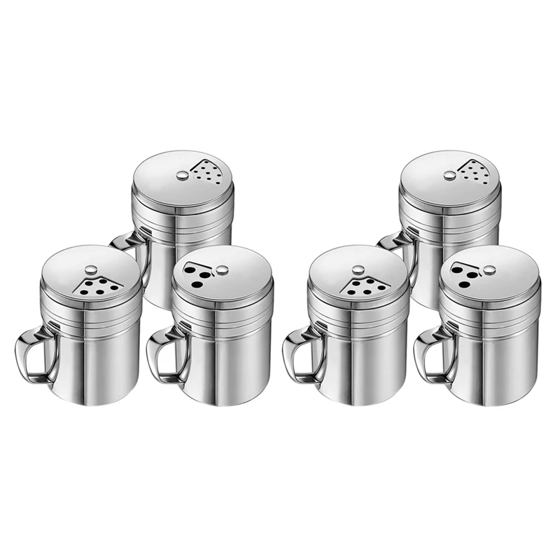 

6 Pieces Seasoning Bottle With Handle Stainless Steel Spice Shaker Metal Versatile Dredge Shaker With Rotating Cover