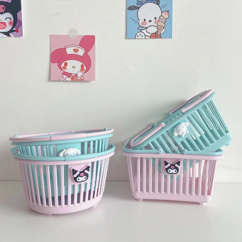 

Kawaii Sanrio Handheld Small Basket Kuromi Cinnamoroll Cute Anime Girly Heart Plastic Home Storage Box Girls Christmas Gift