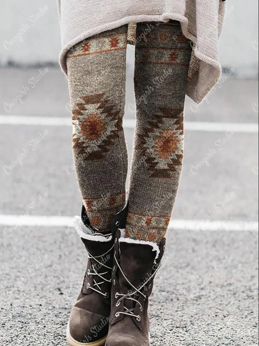 

Женские облегающие брюки, эластичные леггинсы с принтом, этнические винтажные леггинсы с геометрическим узором, женские брюки в стиле ретр...