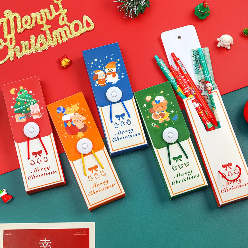 

Cute Christmas Buckle Pencil Bag Stationery Holder Box Children Pen Case Elastic Band Pencil Box Student School Supplies