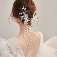 2pieces bride pearl flower hair clip tassel super fairy korean style wedding accessories