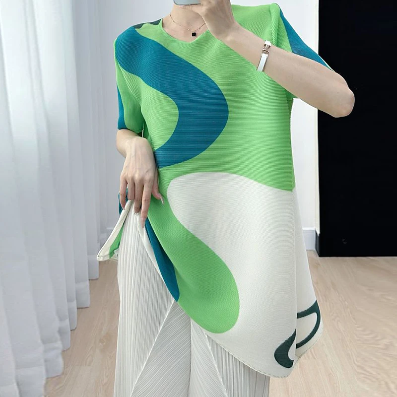 Женская футболка с принтом Новинка лета 2023 высококлассный плиссированный