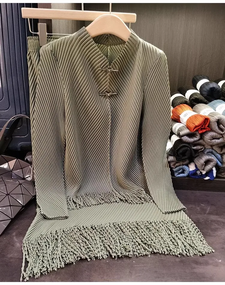 Miyake плиссированный костюм с кисточками из 2 предметов юбкой женский длинными