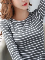 fast ship basic striped t shirt women large size s 5xl multi colors casual cotton stretchy long sleeve tops tees spring autumn