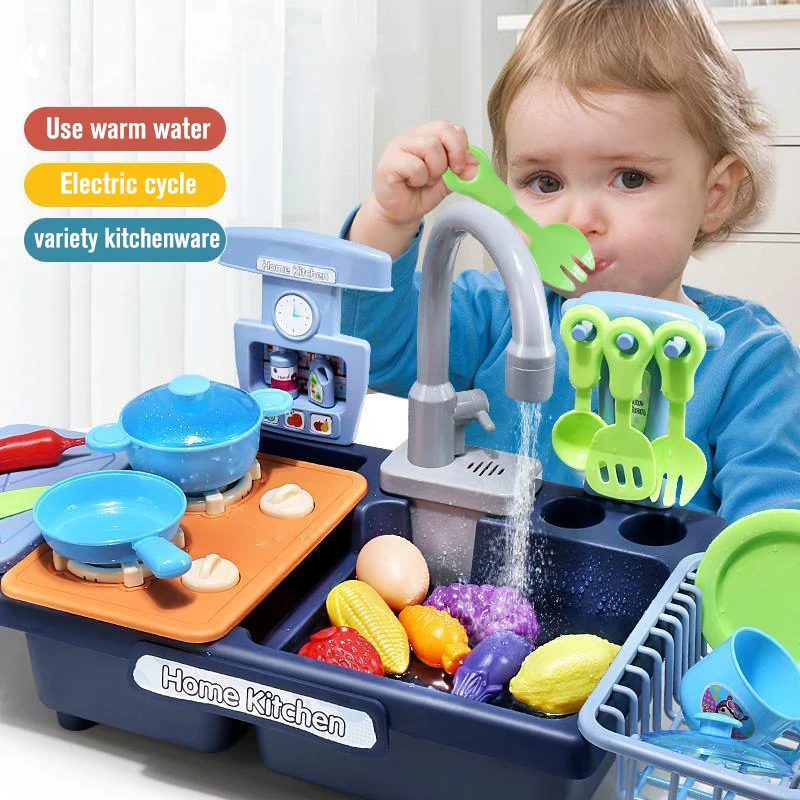Brinquedos de Cozinha para Crianças Simulador de Lava-louças Presentes para Crianças Kit de Lavatório com Água Elétrica Brinquedos Educacionais