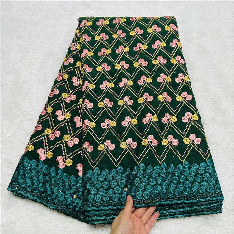 

5 Yard High Quality Dry Lace Fabric 2023 Latest Heavy Beaded Embroidery African 100% Cotton Swiss Voile Popular Dubai Style HL78