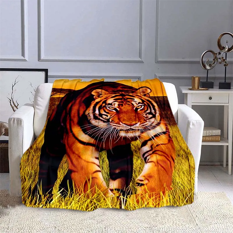 

3D Full Dot Animal Tiger Pattern Sofa Bed Blanket Super Soft Warm Printed Flannel Blanket Adult/Children Bedding