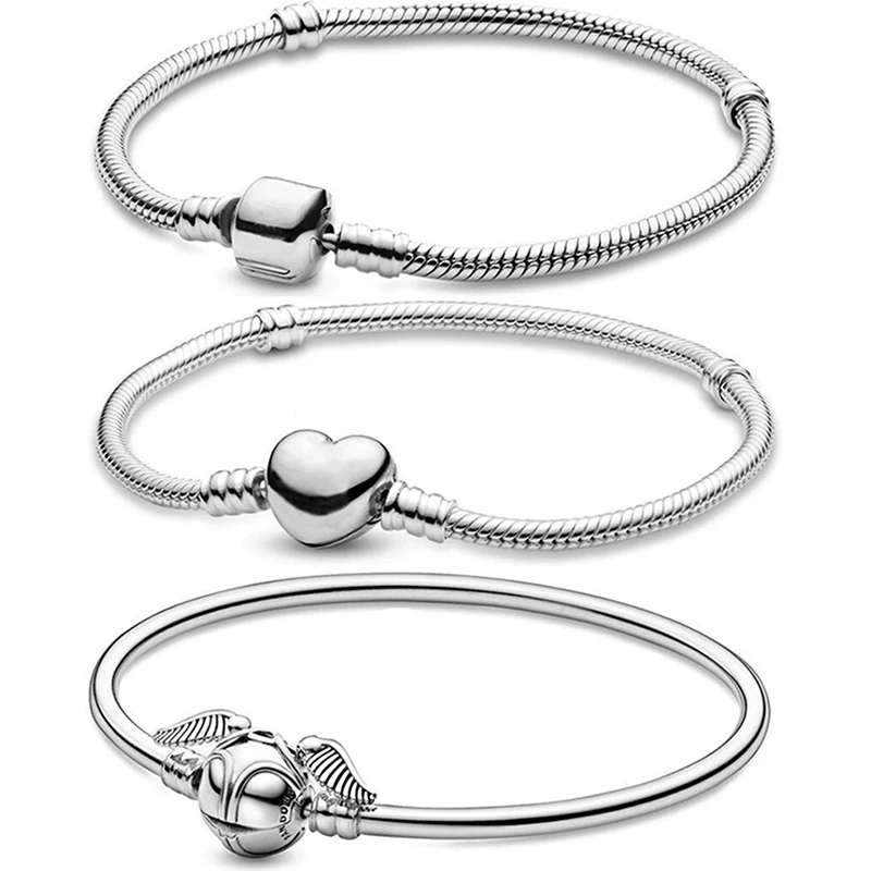 

Snake Chain Pendants Diy Beads Bracelet Pandola Bracelets Charms For Jewelry Making Accessories Women Heart Wing Silver Plated