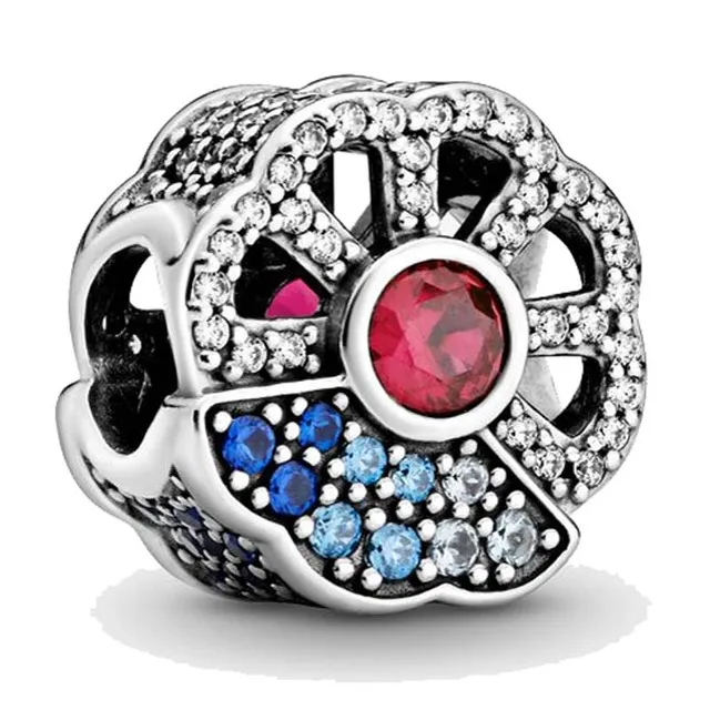 Pandora Rotterdam-Perles en argent regardé 925 pour bracelet, breloque étoile brillante, flocon de neige bleu, arc-en-ciel, mot d'amour, bijoux à bricoler soi-même