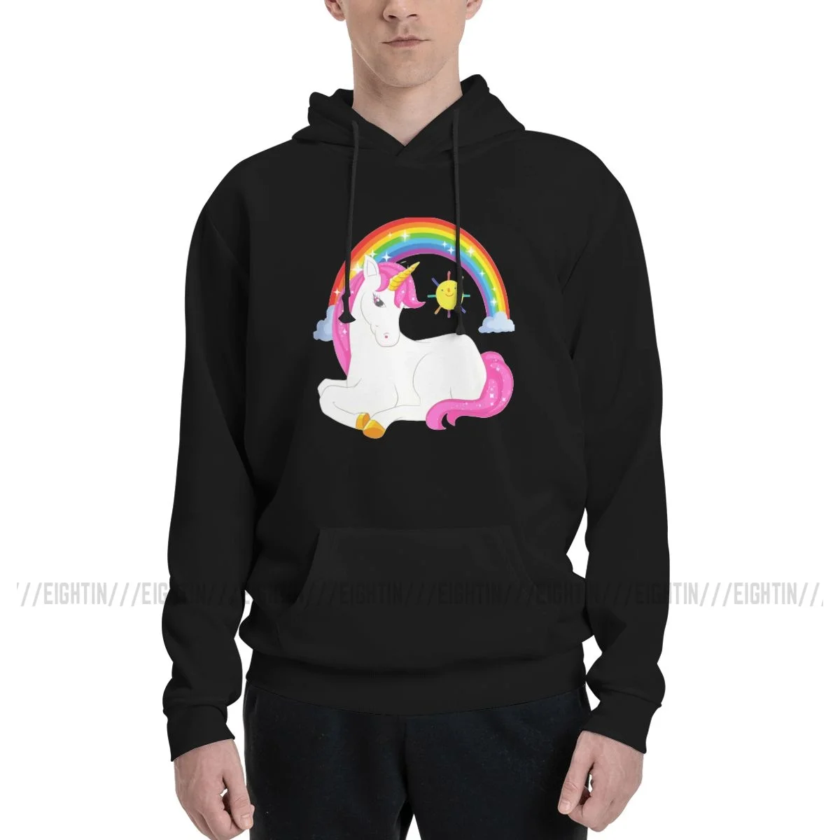

Novelty Hoodie Couple Thin Fleece Sweatshirt Man Cute Rainbow Unicorn 100% Cotton Hooded Sweatshirts Gift Pullovers