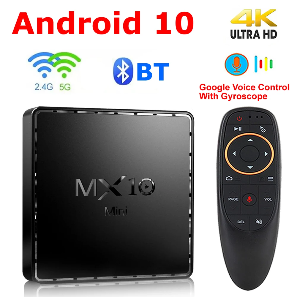 ТВ-приставка MX10 Mini на Android 10, 2,4 ГГц и телефон, двойной Wi-Fi, 2 ГБ, 16 ГБ, BT, медиаплеер, Google Voice Assistant 3D, 4K, Youtube, ТВ-приставка