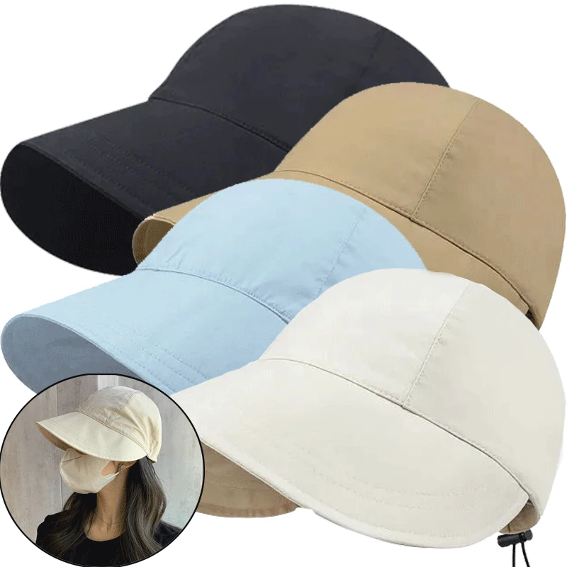 

Wide Brim Fisherman Sun Hat Portable Foldable Beach Hats for Women Summer Quick-drying Visors Adjustable Drawstring Cap