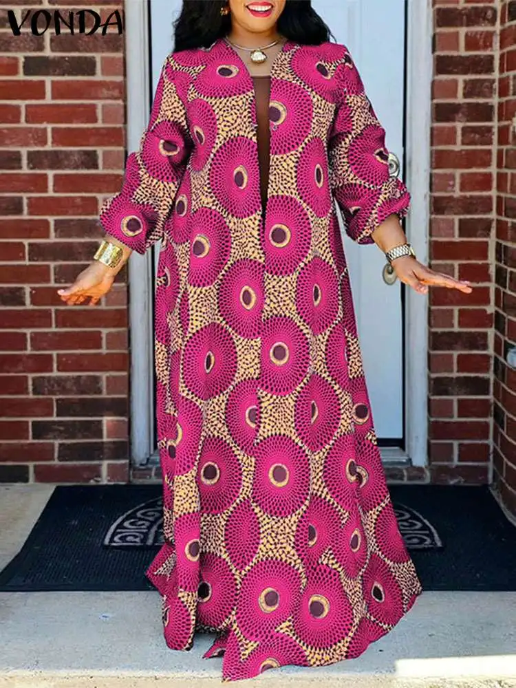 VONDA женский Винтажный Длинный кардиган с богемным принтом рубашка длинным
