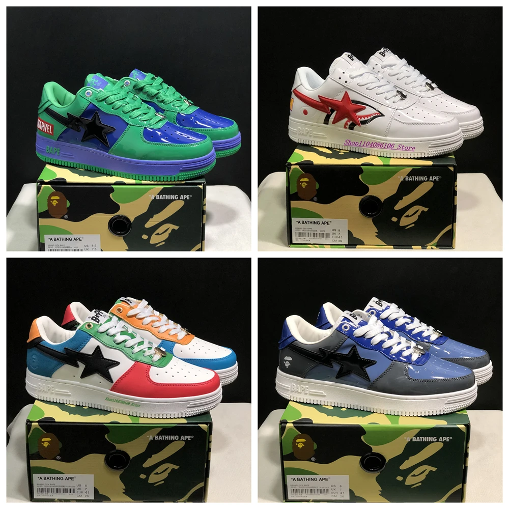 Original Bape Sta Men Women Shark Mouth Low Top Shoes Fashion BAPESTA Casual Height Increasing Unisex Couple WGM Sneakers 36-45