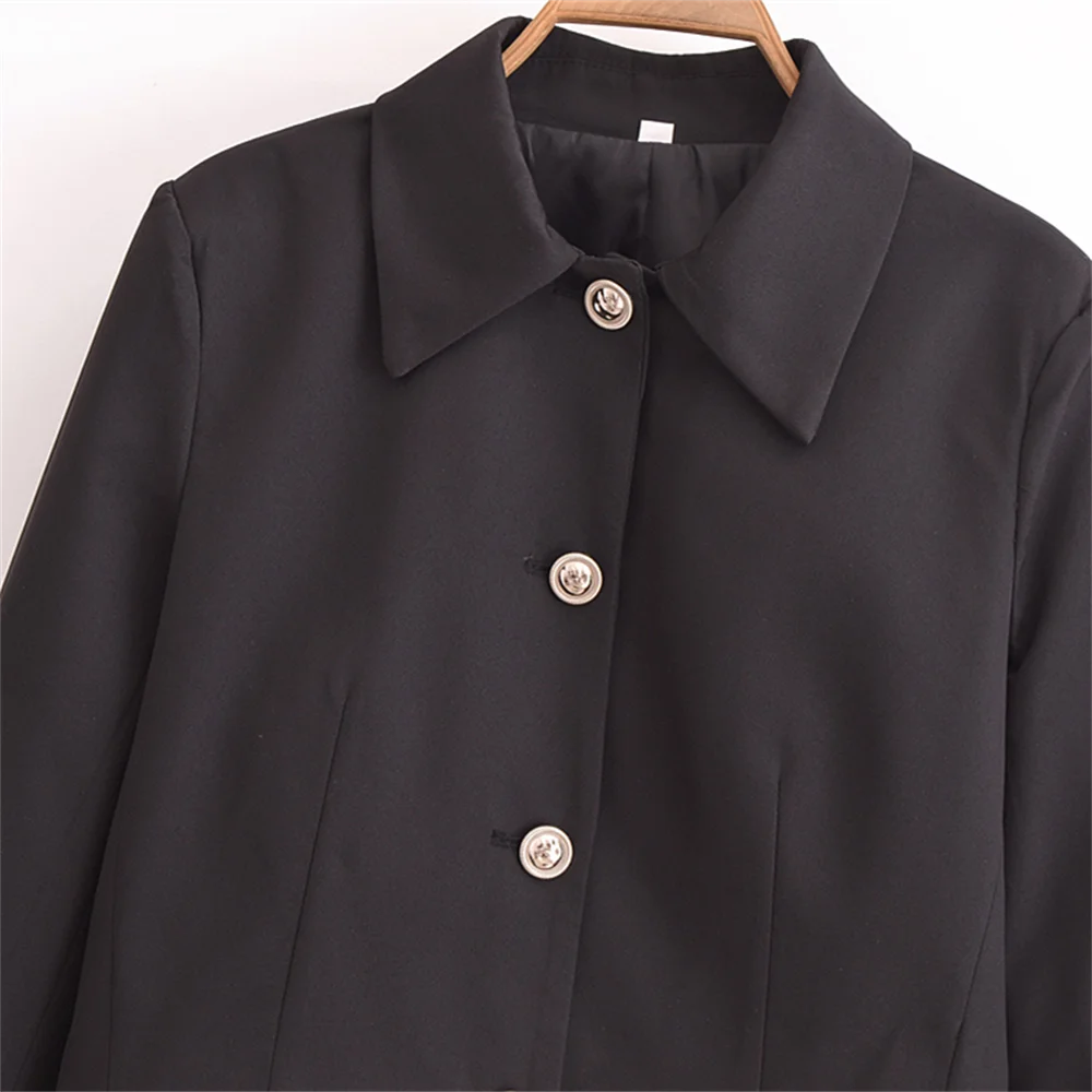 Женское однобортное пальто с длинным рукавом и откидным воротником