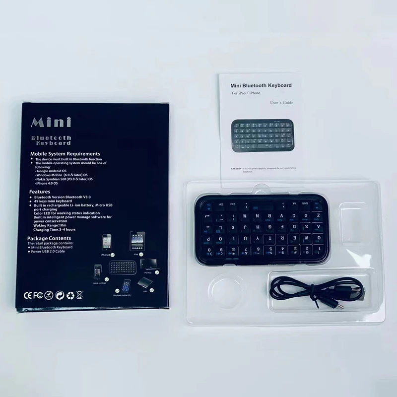 Мини-клавиатура с перезаряжаемым аккумулятором Type-C, Bluetooth 3.0, тонкая беспроводная карманная клавиатура, портативная клавиатура с 49 клавишами для планшетов и смартфонов (art.: 3920ced53ff23) - 3920ced53ff23