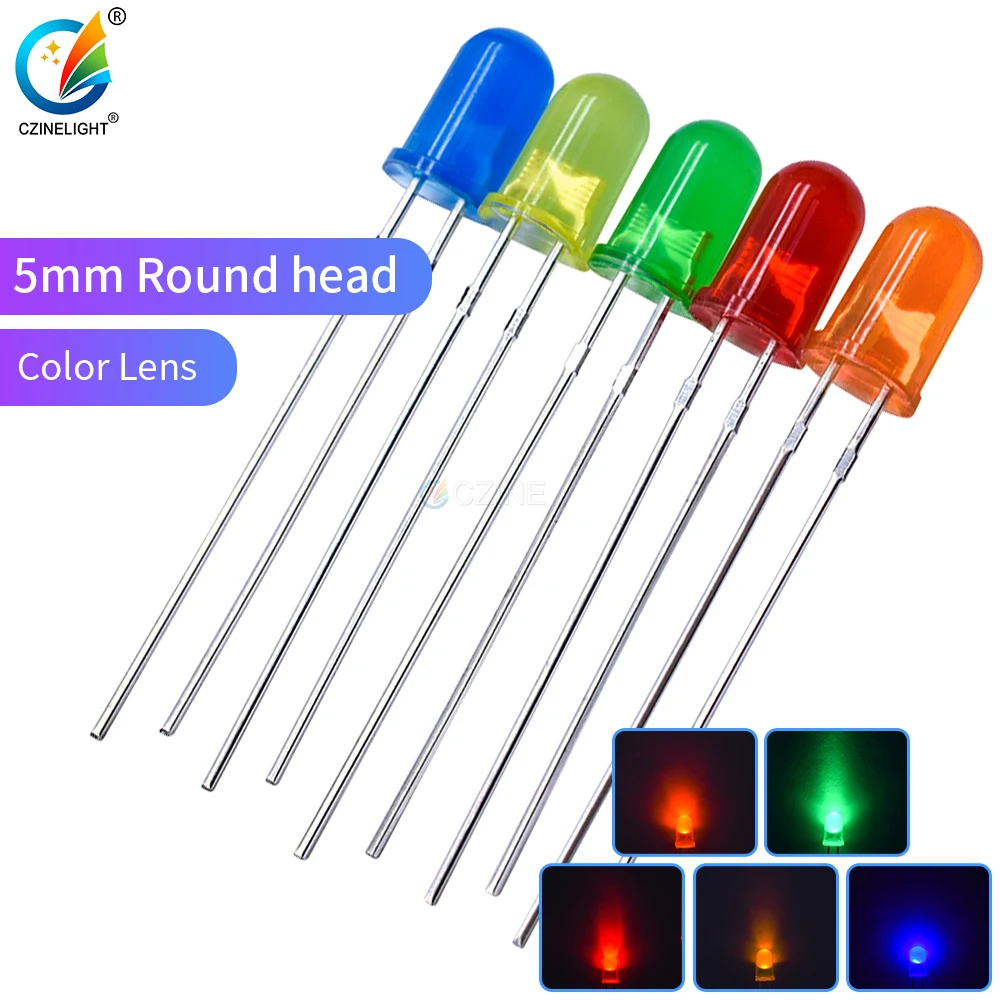 1000pcs/bag Czinelight F5 Color Diffused Lens Emitting Led Diode Red Yellow Green Blue Orange Long Feet