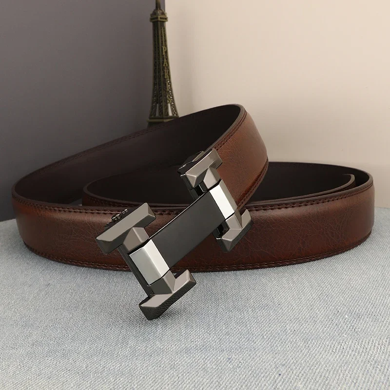

High Quality Gray Genuine Leather Designer Letter Belts Men Fashion Automatic Buckle Luxury Famous Brand Casual Ceinture Homme