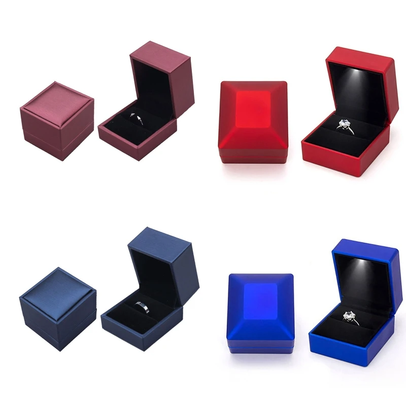 

L21E роскошная коробка для свадебных колец квадратной формы со светодиодной подсветкой, женские серьги, кольца, ювелирные изделия, упаковочн...