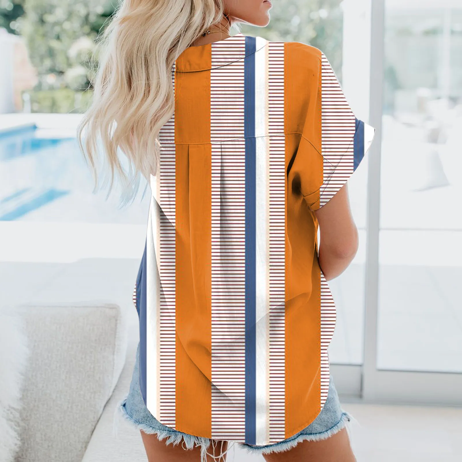 

Модная женская футболка с коротким рукавом и карманами на пуговицах, Повседневная Популярная блузка, топы (S 3XL), защитная рубашка, рубашка дл...