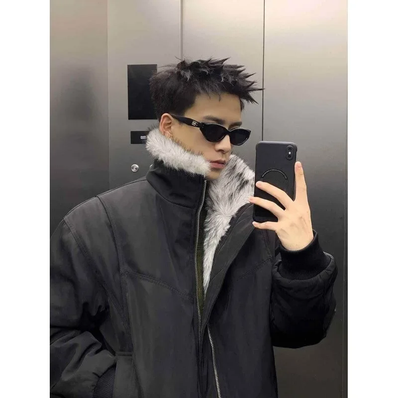 Мужская куртка-бомбер с меховым воротником в стиле ретро толстая теплая флисовая