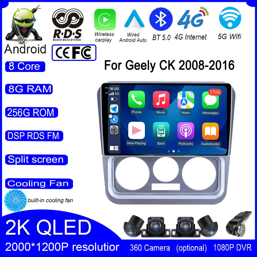 

IPS QLED Screen Android 13 For Geely CK 2008-2016 Car WIFI 4G Audio Player Autoradio Stereo Carplay Video Multimedia