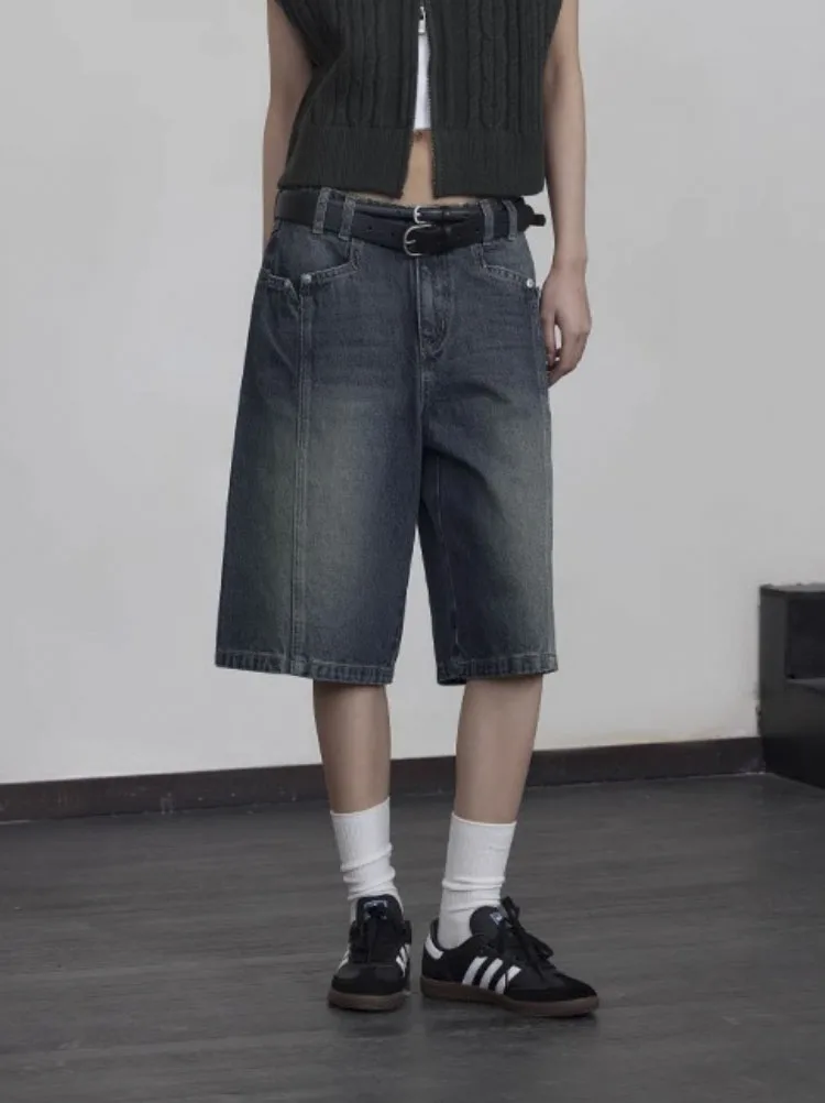 

Женские джинсовые шорты до колен Y2K, винтажная уличная одежда в Корейском стиле, широкие мешковатые шорты-карго с высокой талией, одежда в стиле Харадзюку на лето