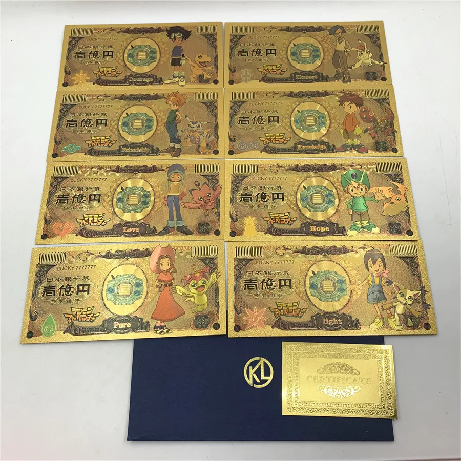 

8types Japanese Anime Cute Digital Animals Yen Gold plastic Cards cute monster banknote for fans gift plastic card