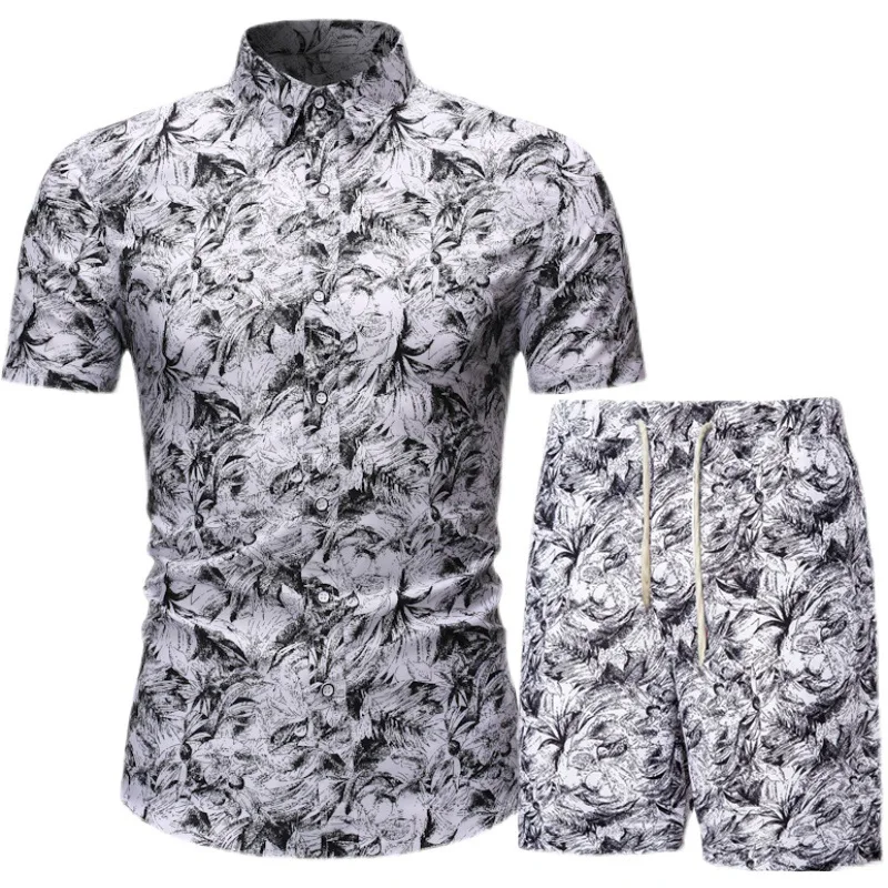 

Short-sleeved suit summer men's color suit collar half-sleeved shirt shorts suit men's casual loose tide brand two-piece suit