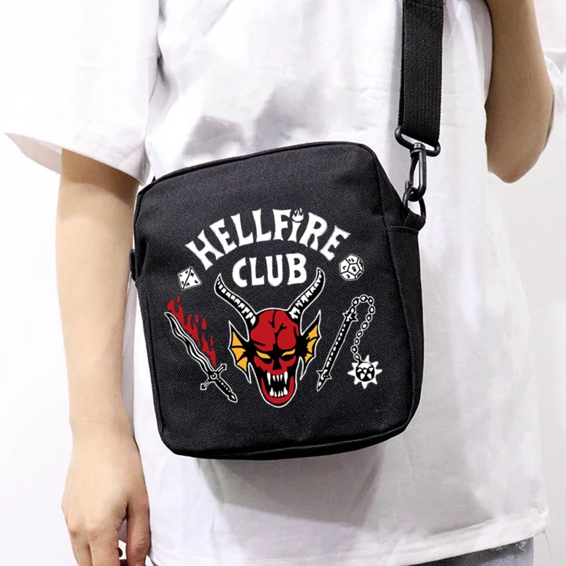 

Hellfire Club Shoulder Bags Eddie Munson Cosplay Unisex Canvas Crossbody Messenger Bag Printing Purse Small Zipper Handbags
