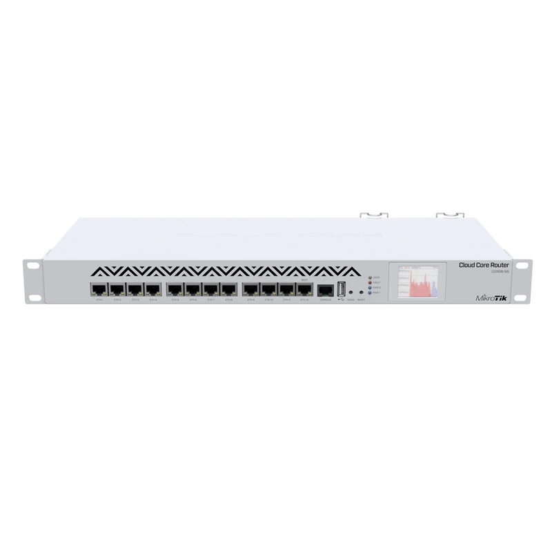 

Mikrotik CCR1016-12G Router 1U rackmount, 12xGigabit Ports, LCD, 16 cores 1.2GHz CPU, 2GB RAM,12Gbps throughput, RouterOS L6