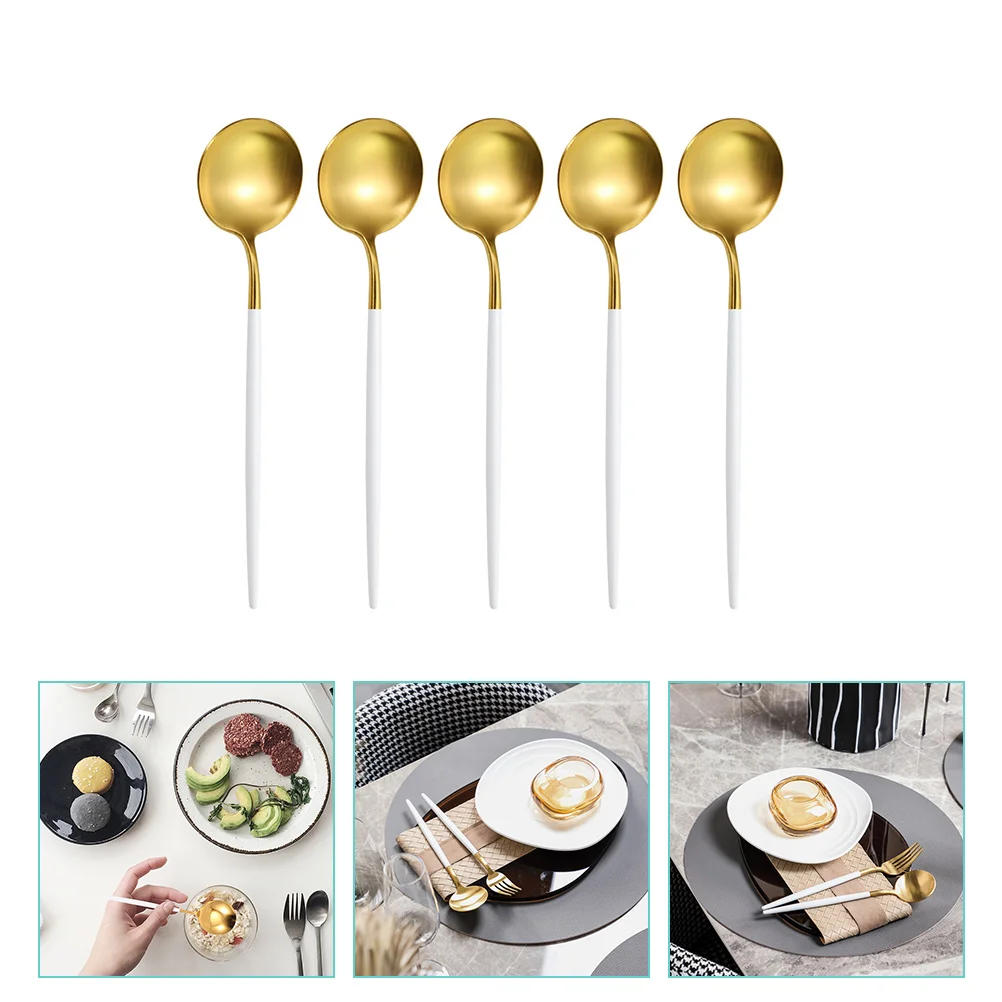 

Spoon Spoons Soup Dessert Stirring Sugar Ice Cream Coffee Appetizerteasteel Stainless Gold Espresso Kids Dinner Metal Caviar