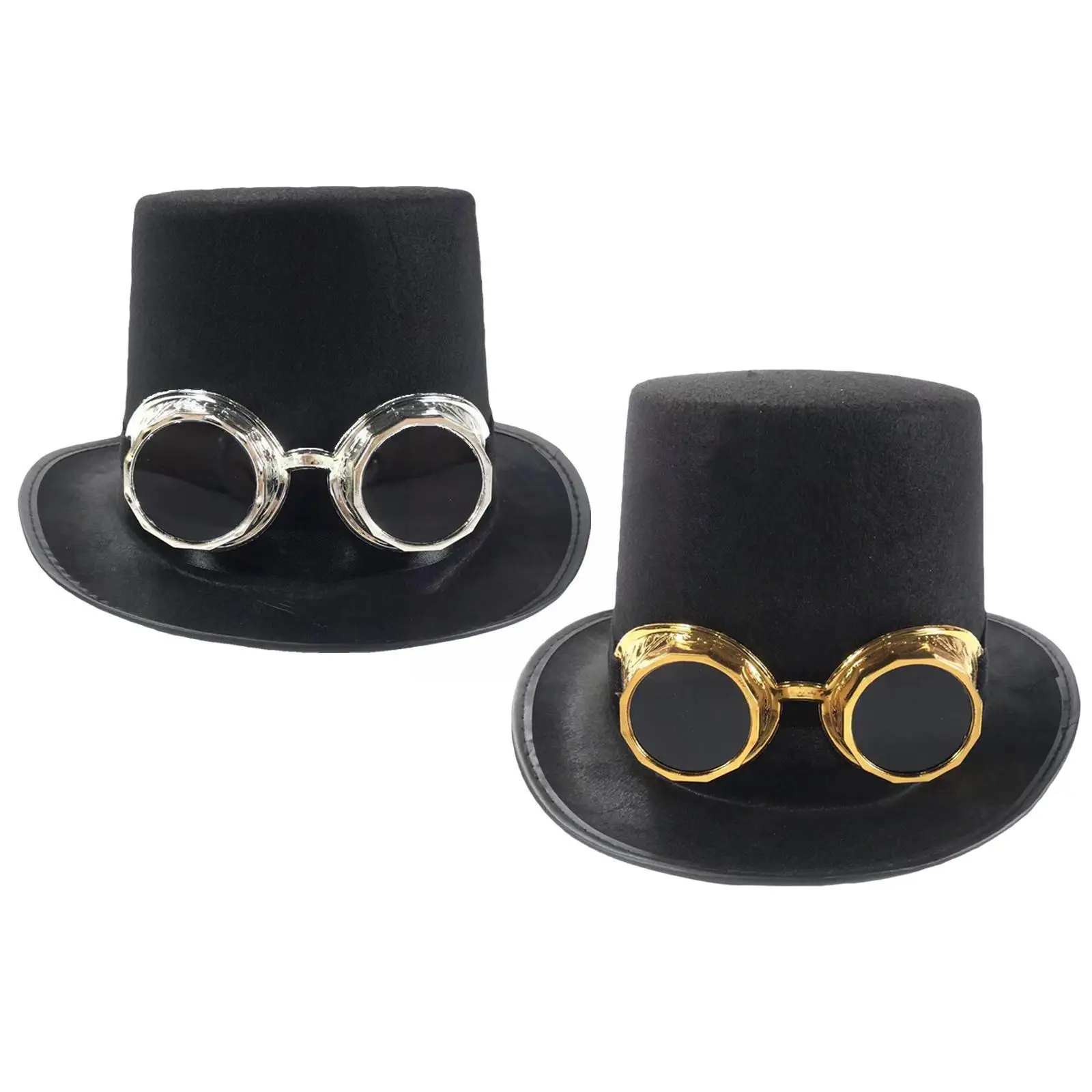 

Gothic Black Top Hat With Detachable Steampunk Goggles Fedora Hats For Men Carnival Halloween Jazz Masquerade Party Costume N7R2