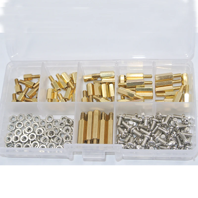 

screws assortment 180Pcs/set M3*L+6mm Hex Nut Spacing Screw Brass Threaded Pillar PCB Motherboard Standoff Spacer Kit