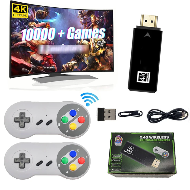 

Retro Game Console 4K HD Game Stick Built-in 10000 Video Games Plug and Play 7 Emulators 2.4G Wireless Controller For SFC MD GBA