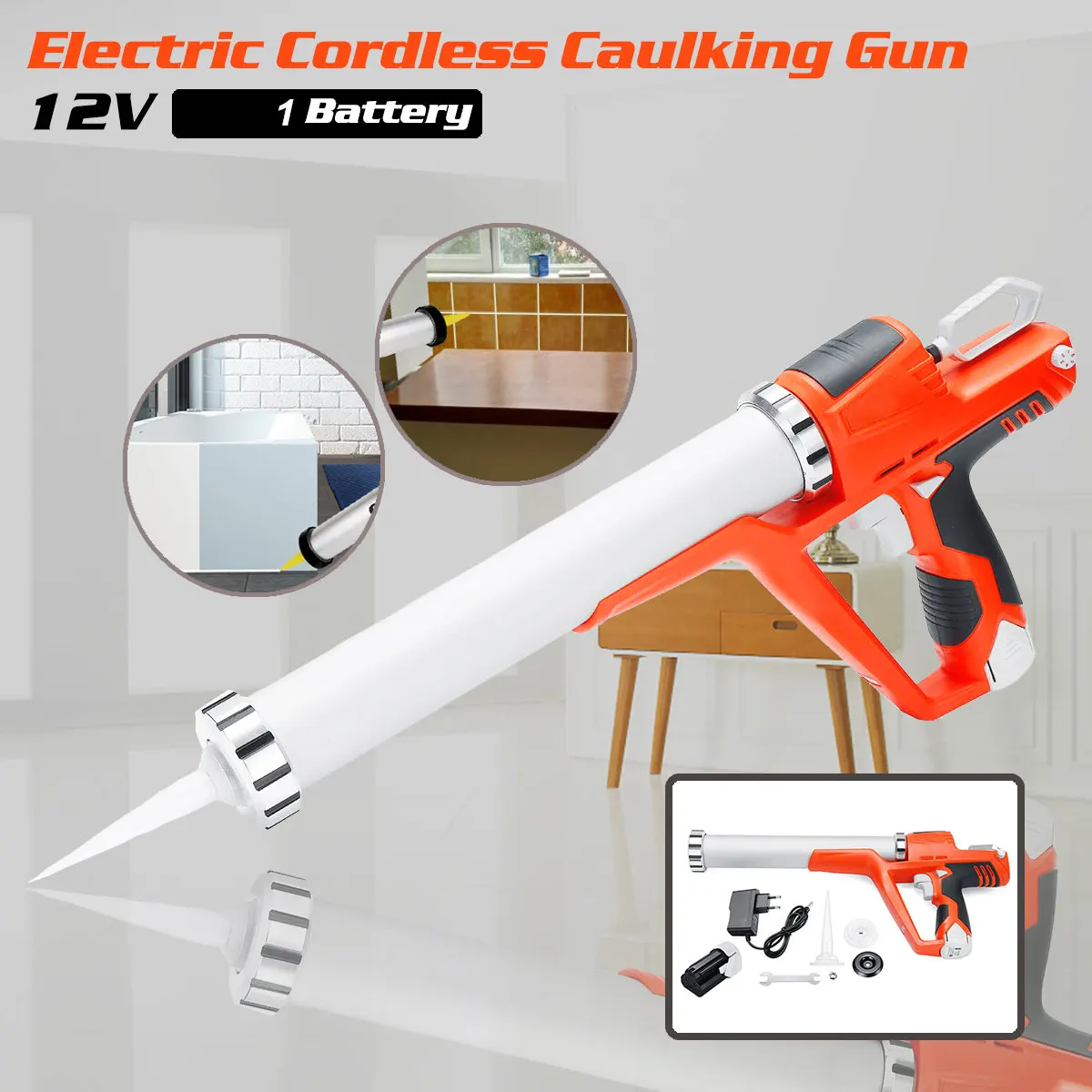 

Electric Cordless Caulking Guns 1.5AH 12V Max Handheld Glass Hard Rubber Sealant Guns With Liion Battery For Home DIY Tools Kit