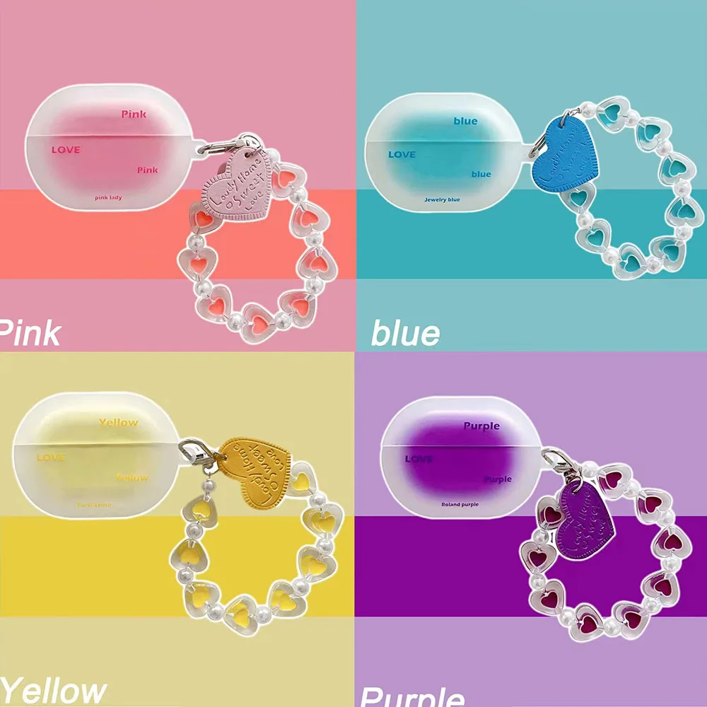 

Gradient Color Headphone Case Love Heart Chain For Huawei Freebuds Pro 4 3 4i 5i Box Matte Bluetooth Earphone Protective Cover