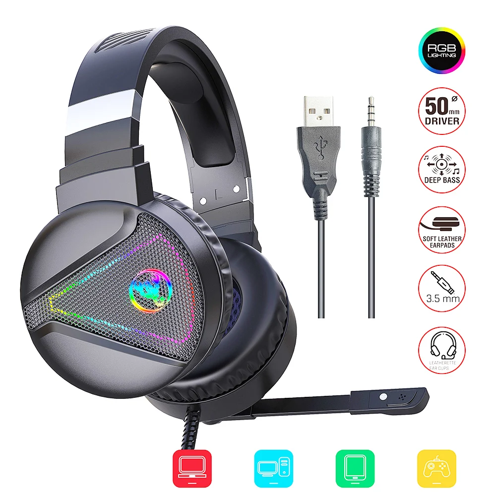 

professional Headset Gamer Wired PC USB 3.5mm XBOX / PS4 Headsets with 50MM Driver Surround Sound & HD Mic for Computer Laptop