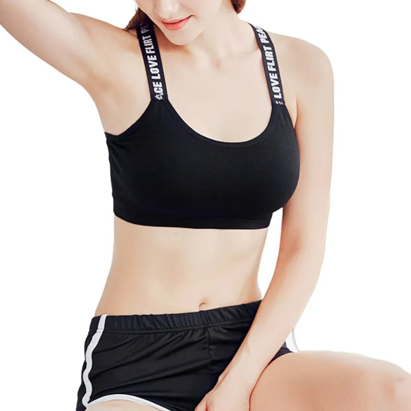 

Women Sport Bra Fitness Top Letters Yoga Bra For Cup A-D Black White Running Yoga Gym Fitness Crop Top Women Push Up Sports Bras