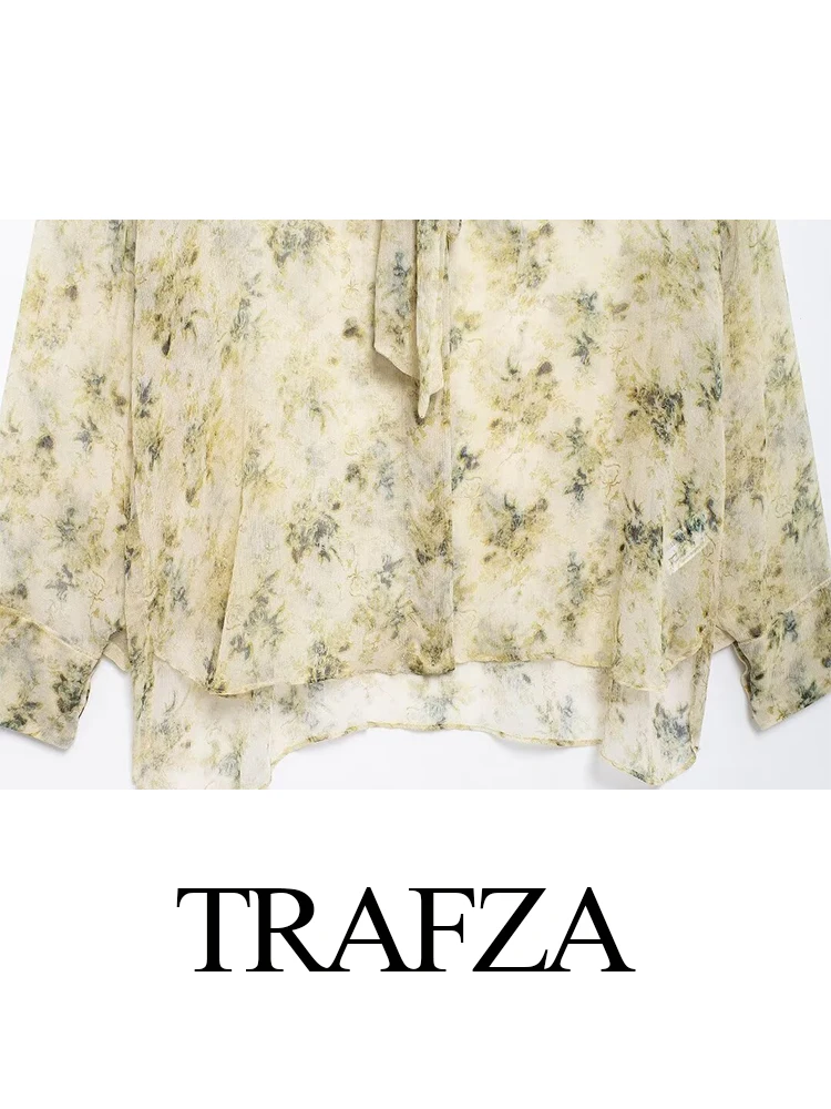 Женская свободная рубашка с длинным рукавом принтом