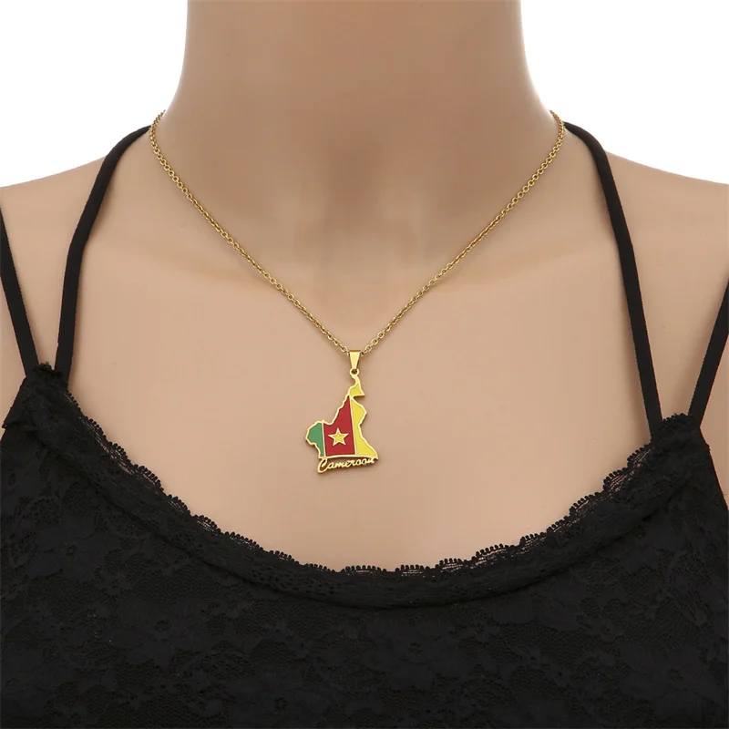 Ожерелье из нержавеющей стали с подвеской в виде карты африканского Камеруна