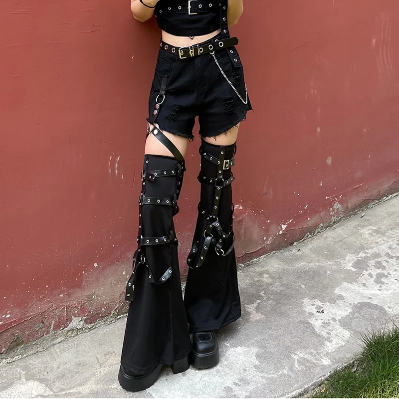 Женские джинсы в стиле панк Y2k Pans леггинсы с пряжкой и заклепками цепочкой